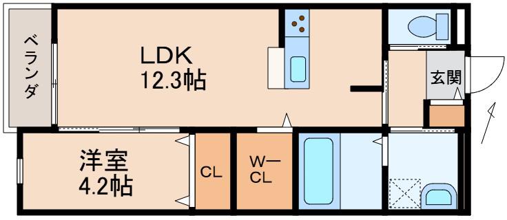 クラウンハイツ木広町II(1LDK/3階)の間取り写真