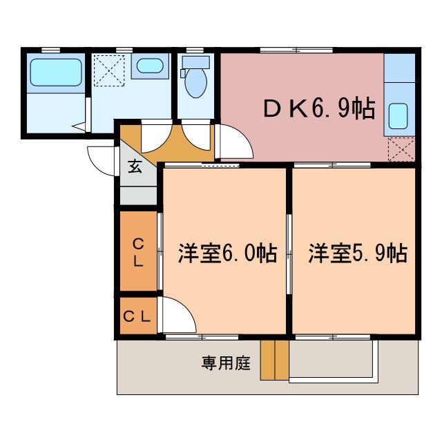 ソレイユ(2DK/1階)の間取り写真