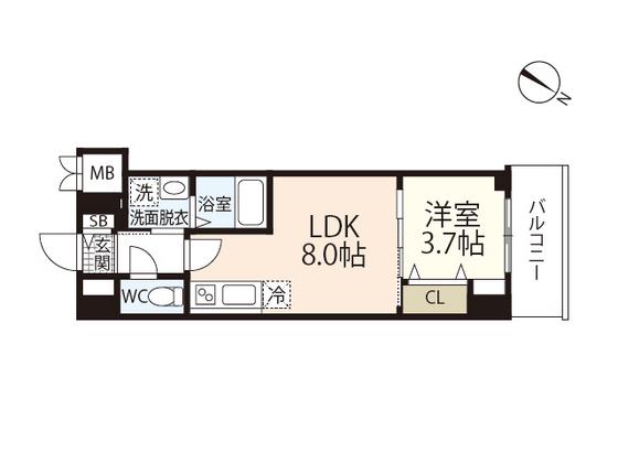 S-RESIDENCE広島駅ENABLE(1LDK/2階)の間取り写真