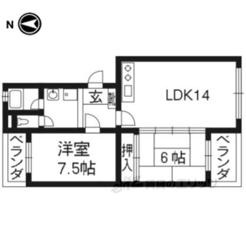 嵐山ロイアルハイツ6号棟(2LDK/5階)の間取り写真
