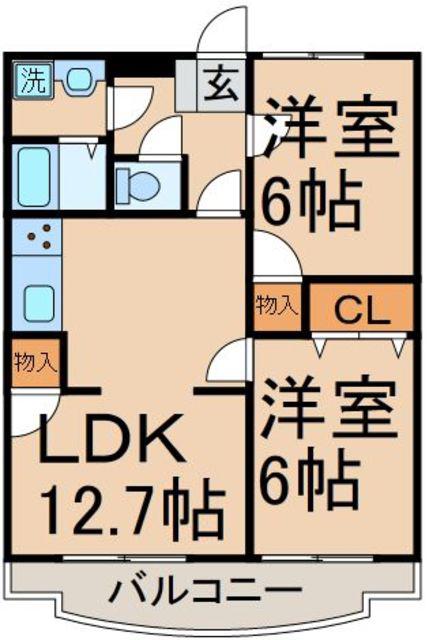 エスポワール(2LDK/2階)の間取り写真
