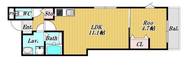 ル・ポルト・ボヌール(1LDK/1階)の間取り写真