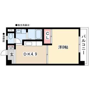 ヴィラ大宮(1DK/2階)の間取り写真