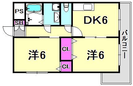 レジデンスミイチ(2DK/10階)の間取り写真