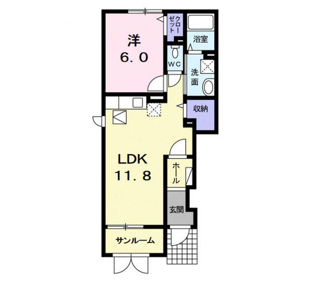 アンヴァレ B(1LDK/1階)の間取り写真