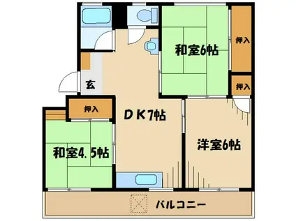 手塚サンビレッヂ(3DK/1階)の間取り写真