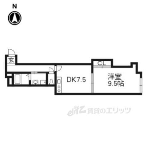 京福電鉄北野線 宇多野駅 徒歩12分 3階建 築49年(1DK/3階)の間取り写真