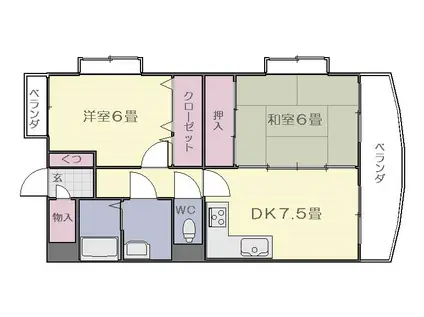 サンシャトー永吉II(2DK/1階)の間取り写真