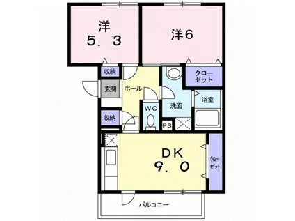 ニューエルディム土居(2DK/3階)の間取り写真