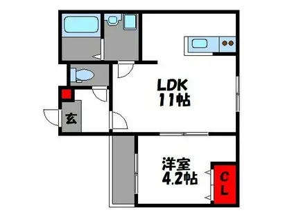 ベルデマール箱崎III(1LDK/1階)の間取り写真