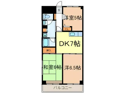 グランドール神谷(3DK/11階)の間取り写真