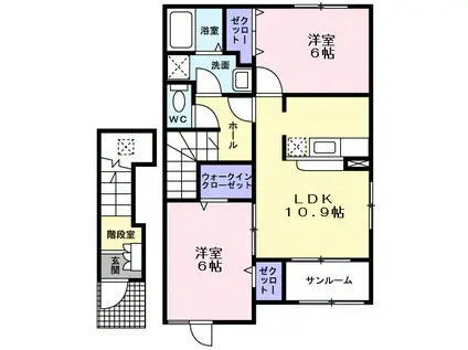 北上市北鬼柳18地割築18年(2LDK/2階)の間取り写真