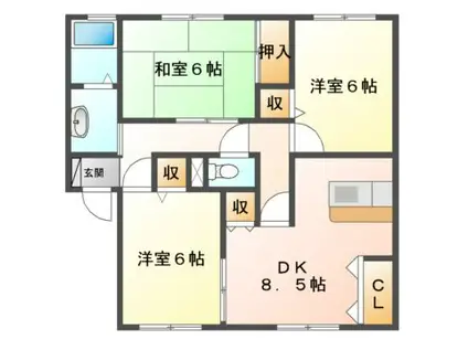 シャンブル南が丘 C(3DK/1階)の間取り写真