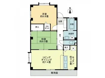 フォブールひうち(2LDK/1階)の間取り写真