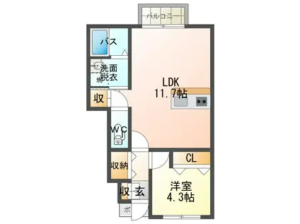 カーサHIRO(1LDK/1階)の間取り写真