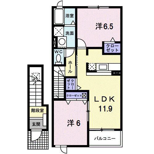 ヌーベル・シンワ B(2LDK/2階)の間取り写真