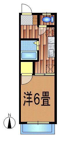岡田ハイツ西棟(1K/2階)の間取り写真