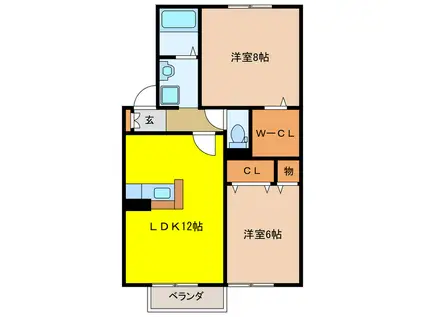 シェトワボヌール A棟(2LDK/2階)の間取り写真