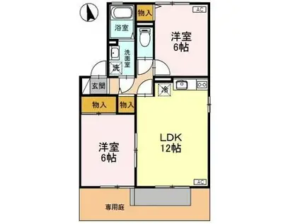 ロイヤルタウン寺町 六番館(2LDK/1階)の間取り写真