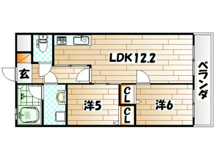 ラフィーネ到津学園通(2LDK/7階)の間取り写真