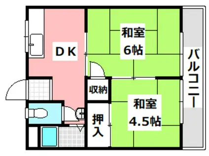 園田ハイムB棟(2DK/2階)の間取り写真
