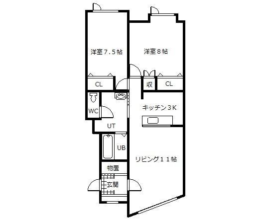 アンダンテ A棟(2LDK/3階)の間取り写真