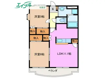 メゾングランディア(2LDK/3階)の間取り写真