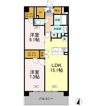 ロイヤルパークス仙台青葉通(2LDK/14階)の間取り写真