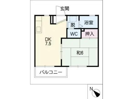 パークサイド若宮A(1DK/1階)の間取り写真