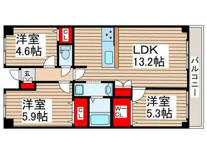 コンフォート津田沼 弐番館(3LDK/6階)の間取り写真