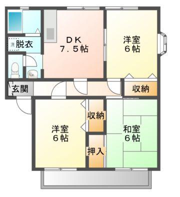 サンビレッジかねひらA(3DK/2階)の間取り写真
