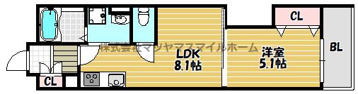 クリエオーレ菱江II(1LDK/3階)の間取り写真