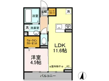 ラ・コリーヌさくら(1LDK/3階)の間取り写真