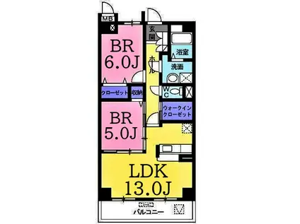 グリシーヌ ボワ(2LDK/1階)の間取り写真
