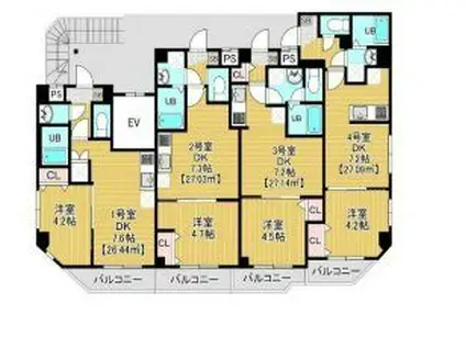 カイテキースV(1DK/4階)の間取り写真