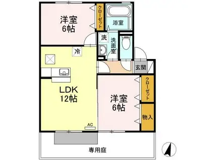 サンハイツ大麻B(2LDK/1階)の間取り写真