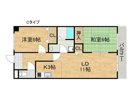 ハイデ上町(2LDK/5階)の間取り写真