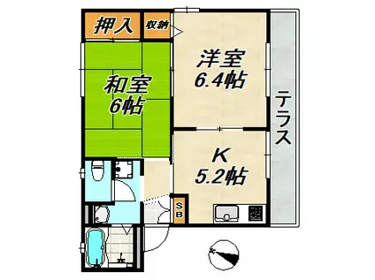 フレグランス谷御所(2K/1階)の間取り写真