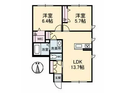 テラスコート船穂A(2LDK/1階)の間取り写真
