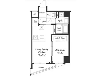 GENOVIA水天宮前IISKYGARDEN(1LDK/3階)の間取り写真