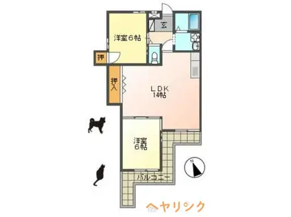 アルカディアI(2LDK/3階)の間取り写真