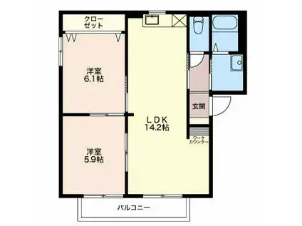 バリュージュフォンテーヌ(2LDK/1階)の間取り写真