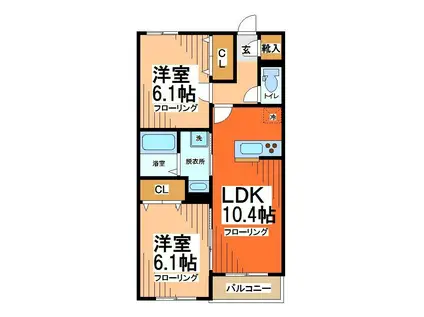 ハウス池亀3号館(2LDK/2階)の間取り写真