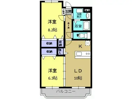 Y&Mシャルム簗瀬(2LDK/2階)の間取り写真