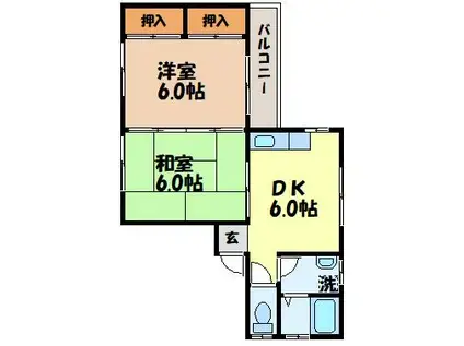 ハイツふじやま(2DK/2階)の間取り写真
