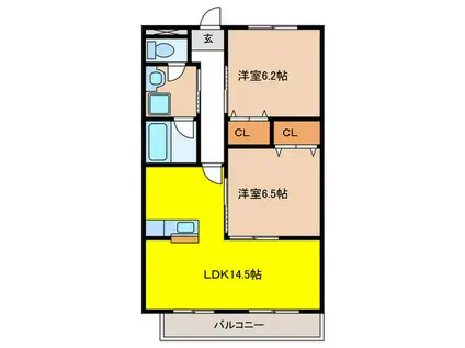 ダイアヒルズ住吉II(2LDK/2階)の間取り写真