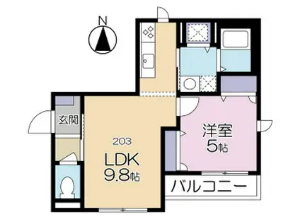 メゾン ハピネス(1DK/2階)の間取り写真