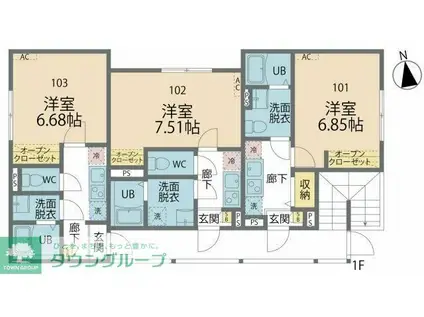 カインドネス本厚木ガーデンIII(1K/1階)の間取り写真