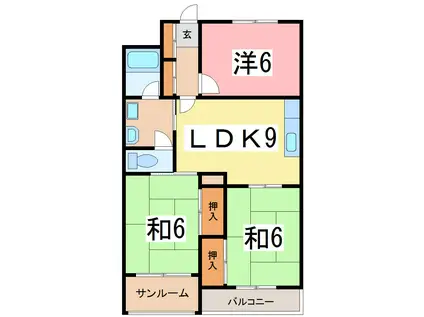 グランドハイツ田辺(3LDK/3階)の間取り写真