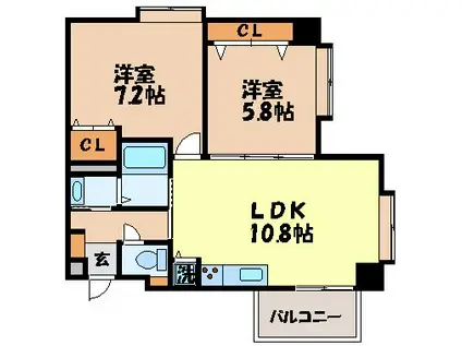 扇ヒルズ(2LDK/2階)の間取り写真